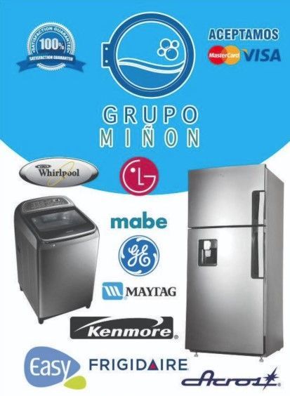 Un grupo de electrodomésticos que incluye Kenmore, Frigidaire y Whirlpool.
