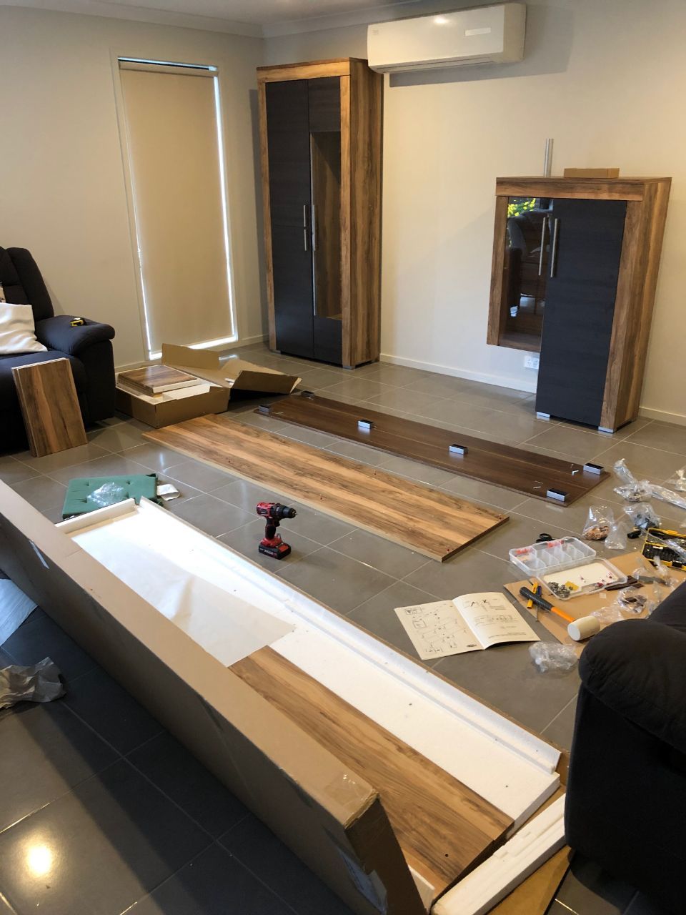 TV unit parts being assembled