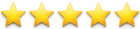Five gold stars in a row on a white background