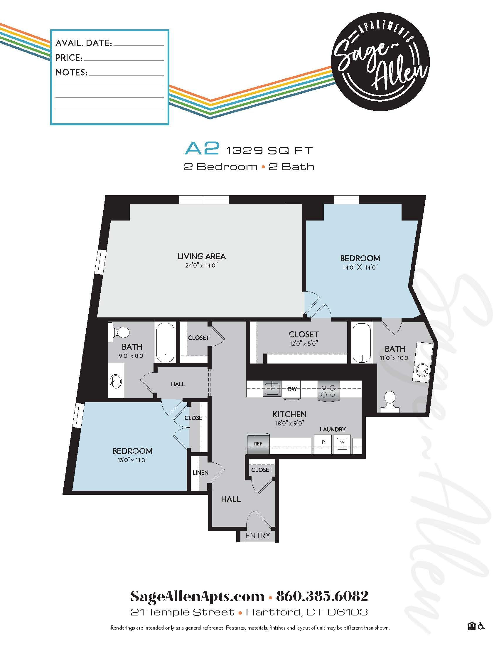 A floor plan of a house with two bedrooms and a balcony