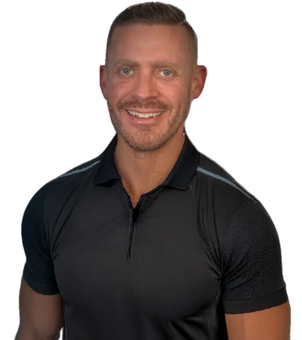 Ray from Recreate Bodies PT wearing a black polo shirt is smiling for the camera