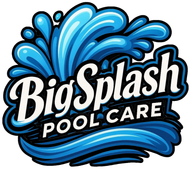 Big Splash Pool Care logo with stylized blue water splash and white text.