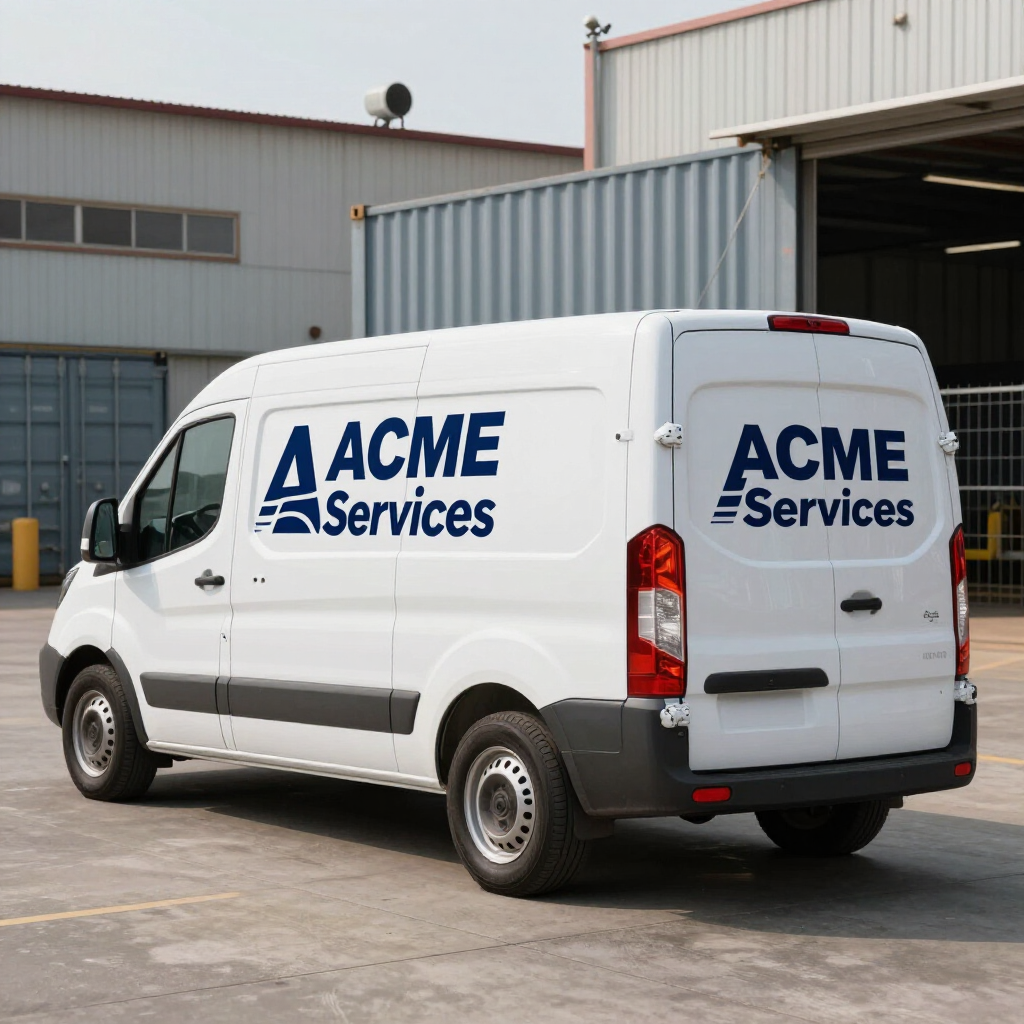 Una furgoneta de trabajo blanca aparcada en el exterior con el logotipo de