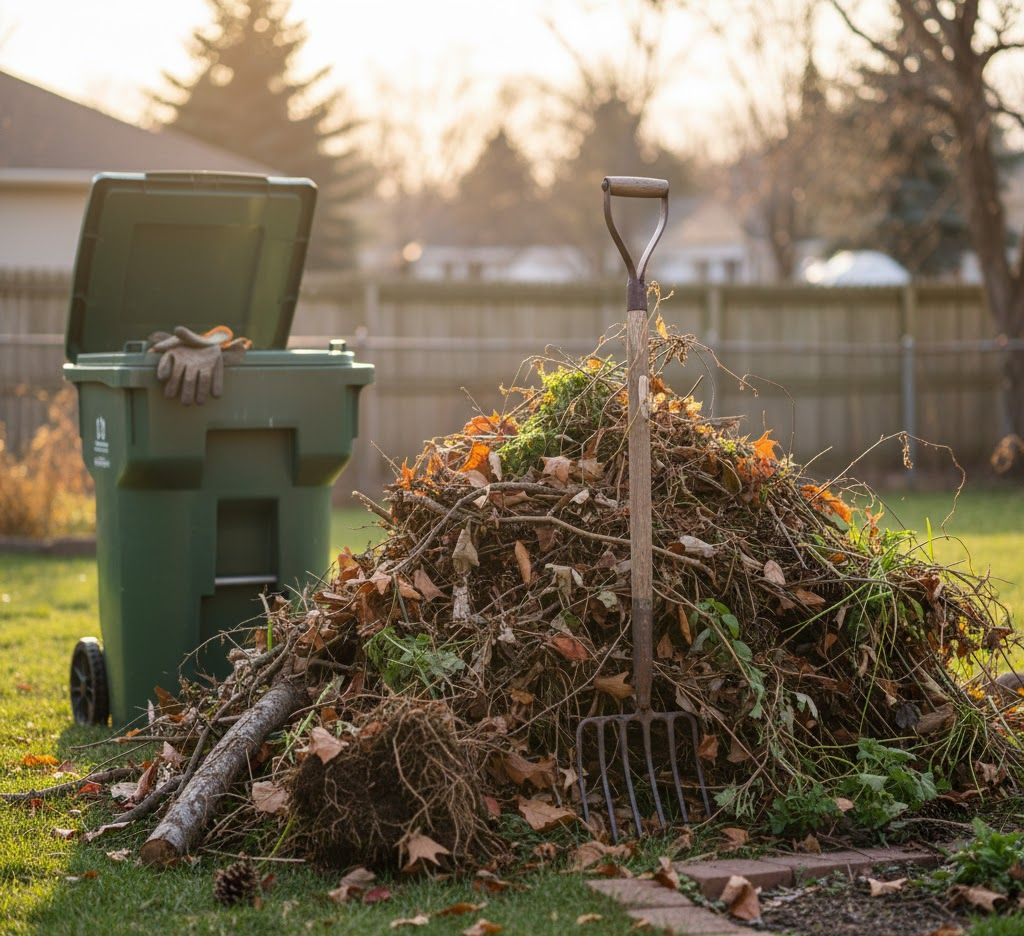 A man is working on a fence in front of a house.
