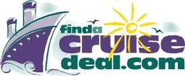 A logo for find a cruise deal.com with a ship and sun