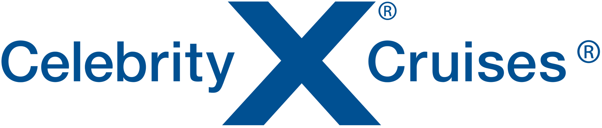 The logo for celebrity x cruises is blue and white