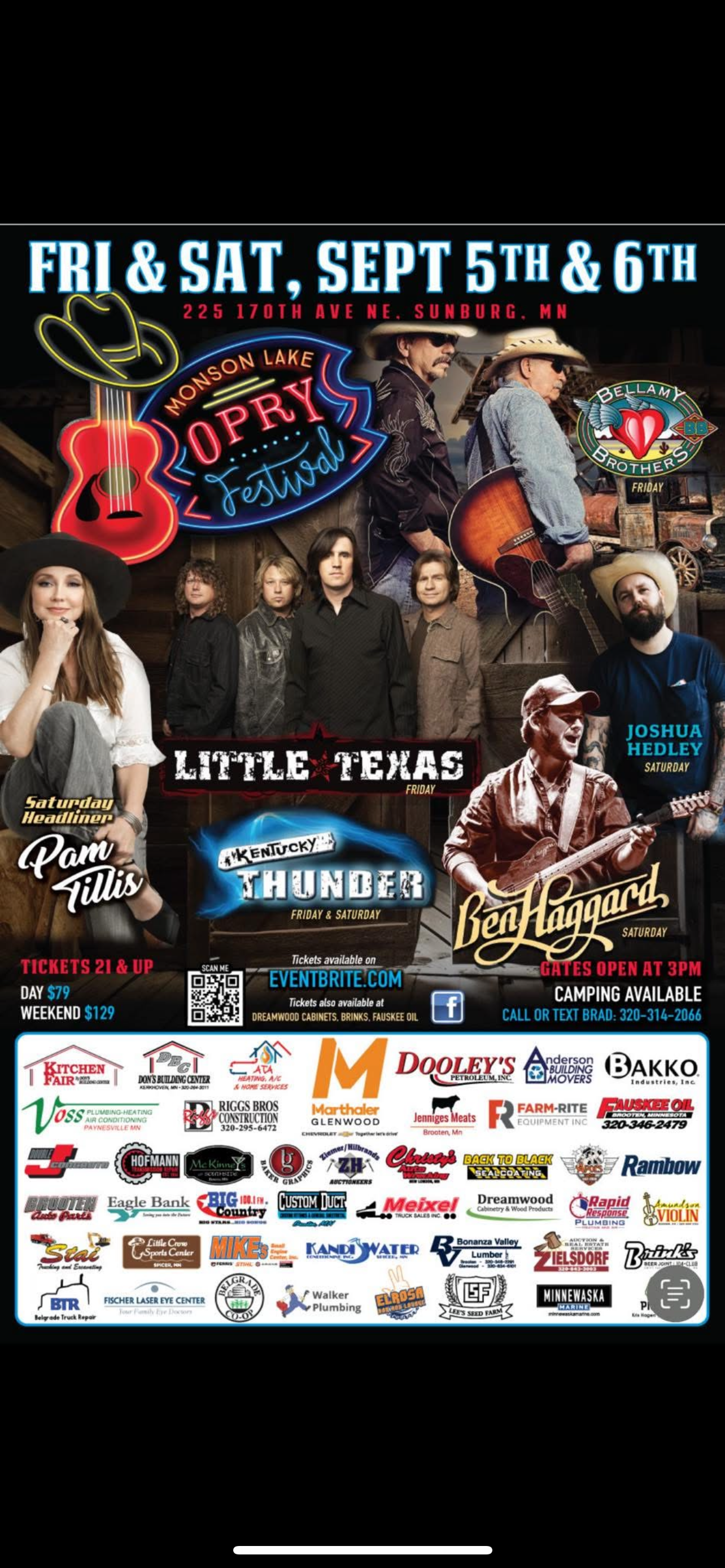 A poster for a country music festival shows a group of men playing guitars.
