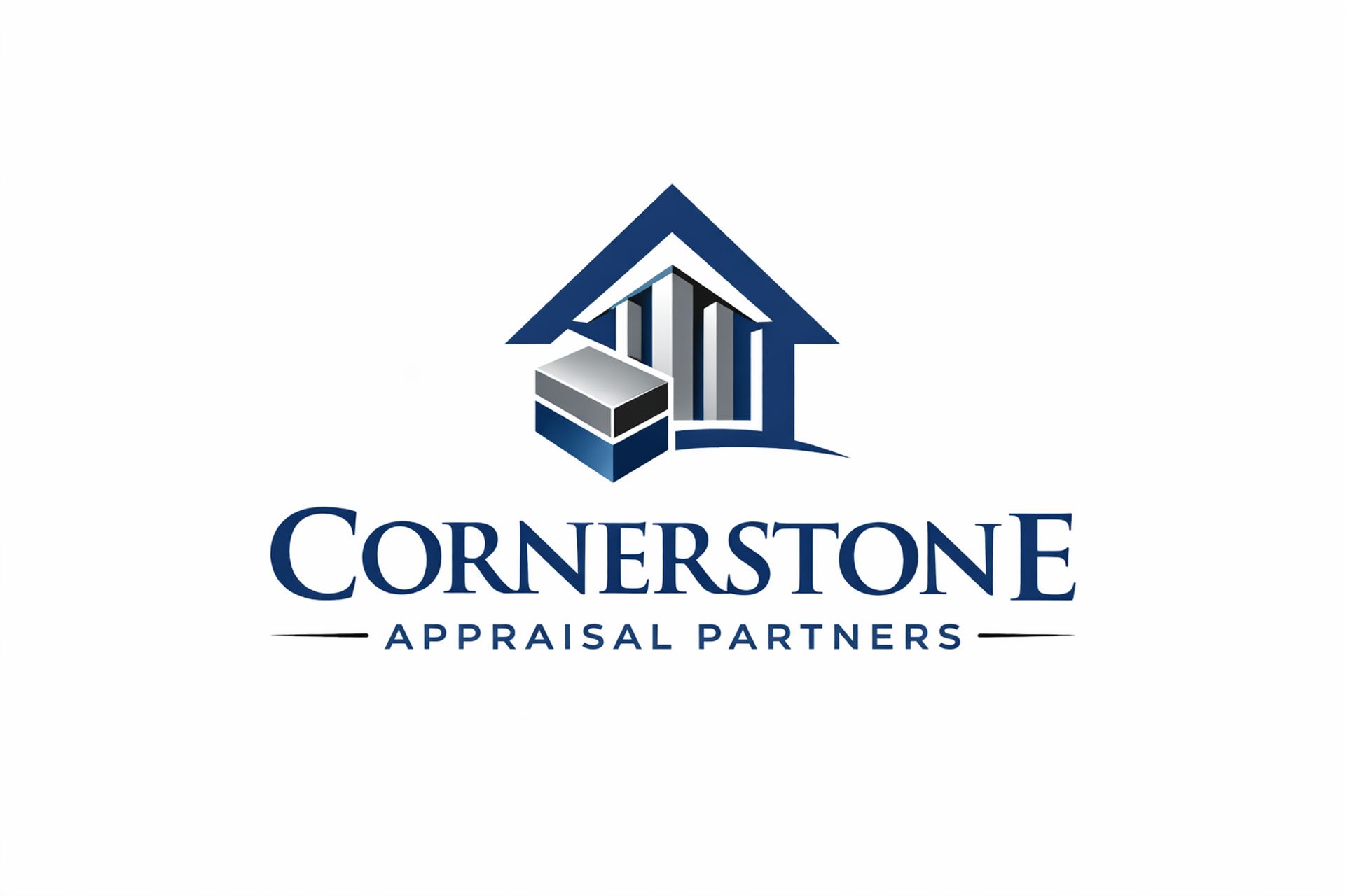 Cornerstone Appraisal Partners logo with blue house icon and text on white background