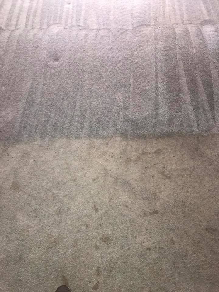 A before and after picture of a carpet being cleaned.
