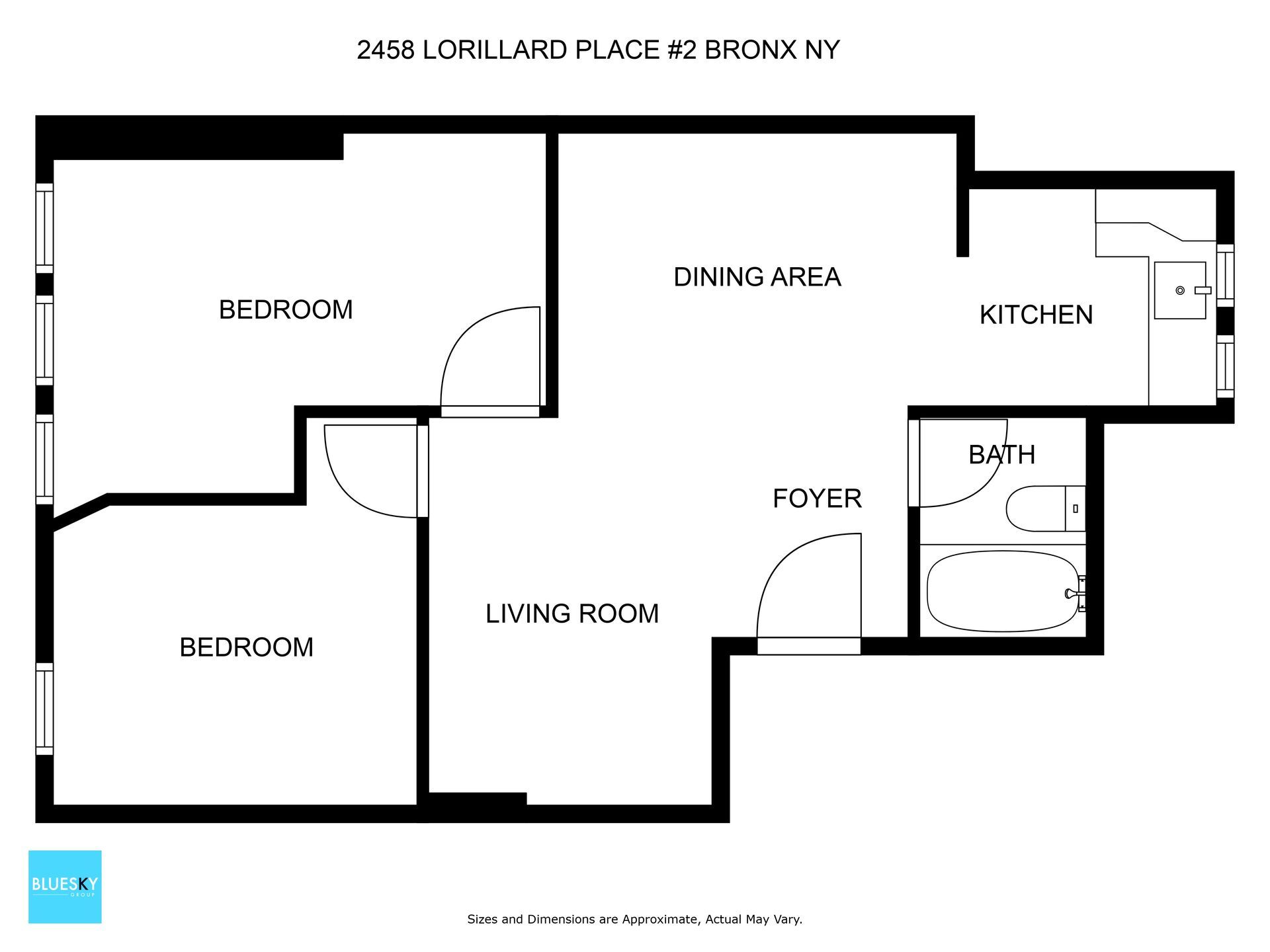 A black and white floor plan of a bedroom , living room , and dining area.