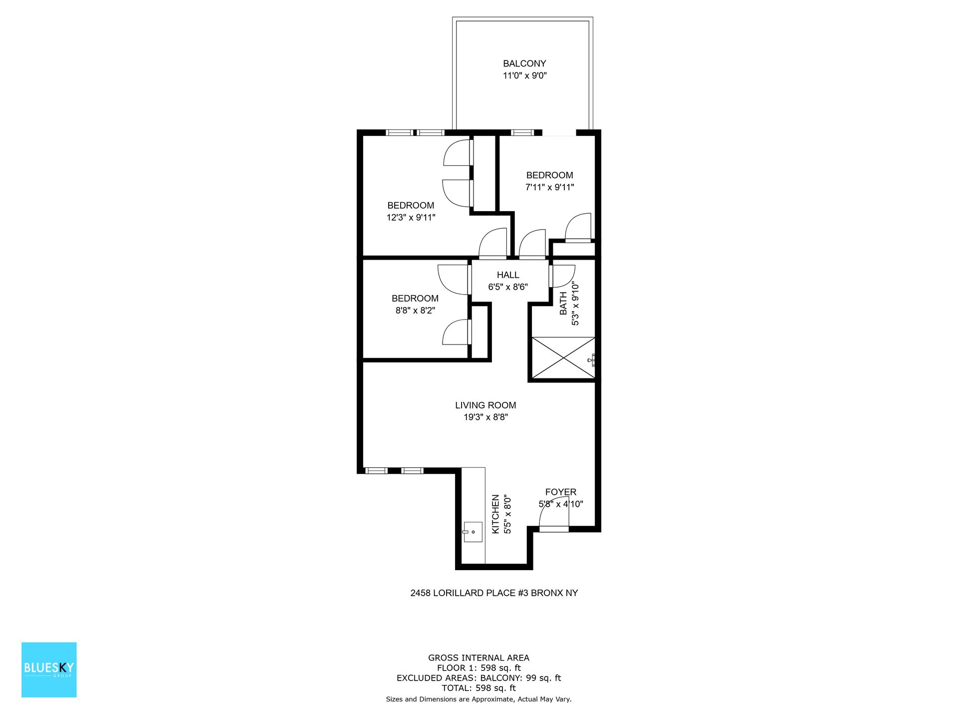 A black and white floor plan of a house with a balcony.