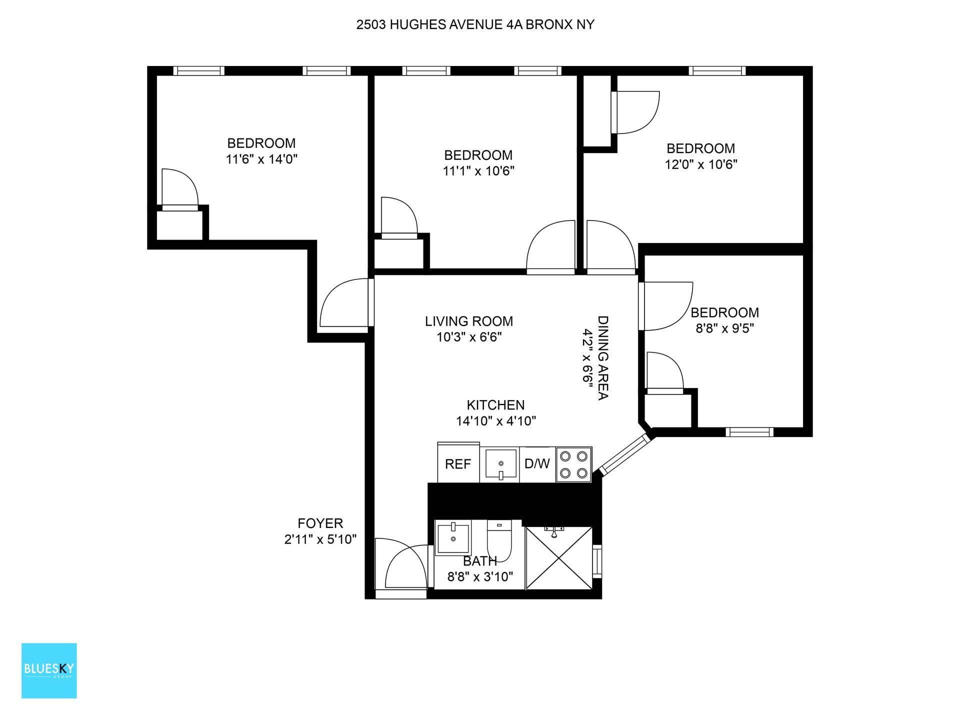 A black and white floor plan of a two bedroom apartment.