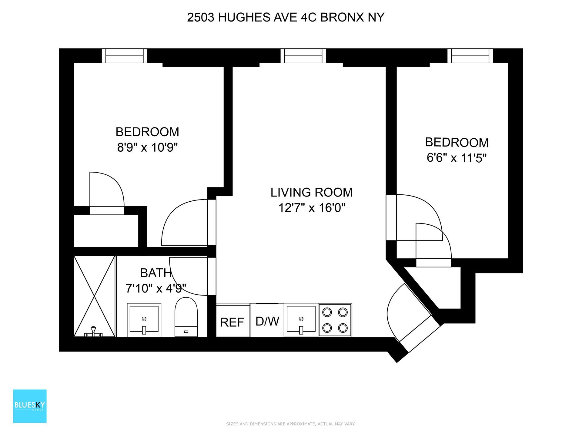 A black and white floor plan of a bedroom , living room , and bathroom.