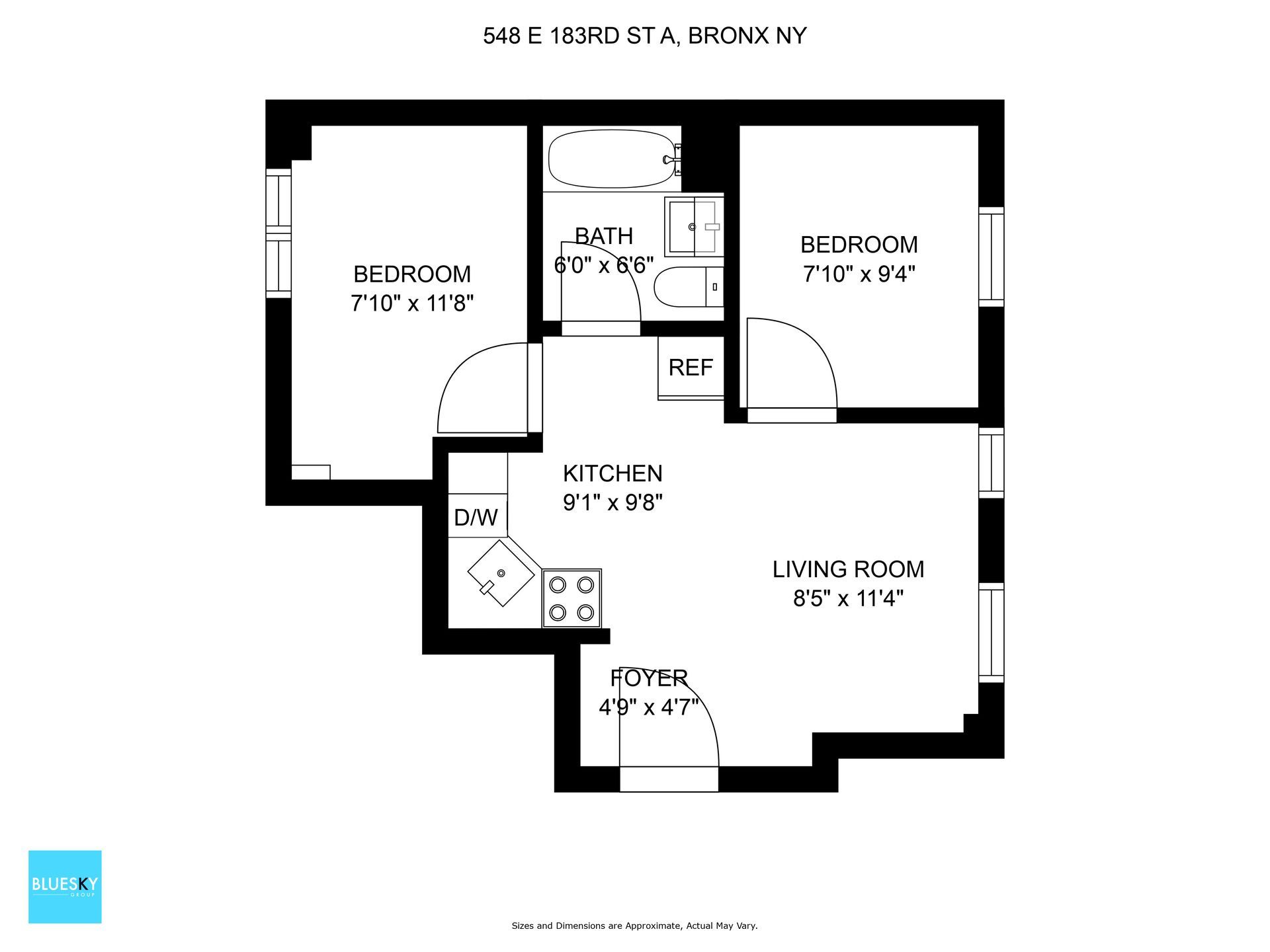 A black and white floor plan of a small apartment.