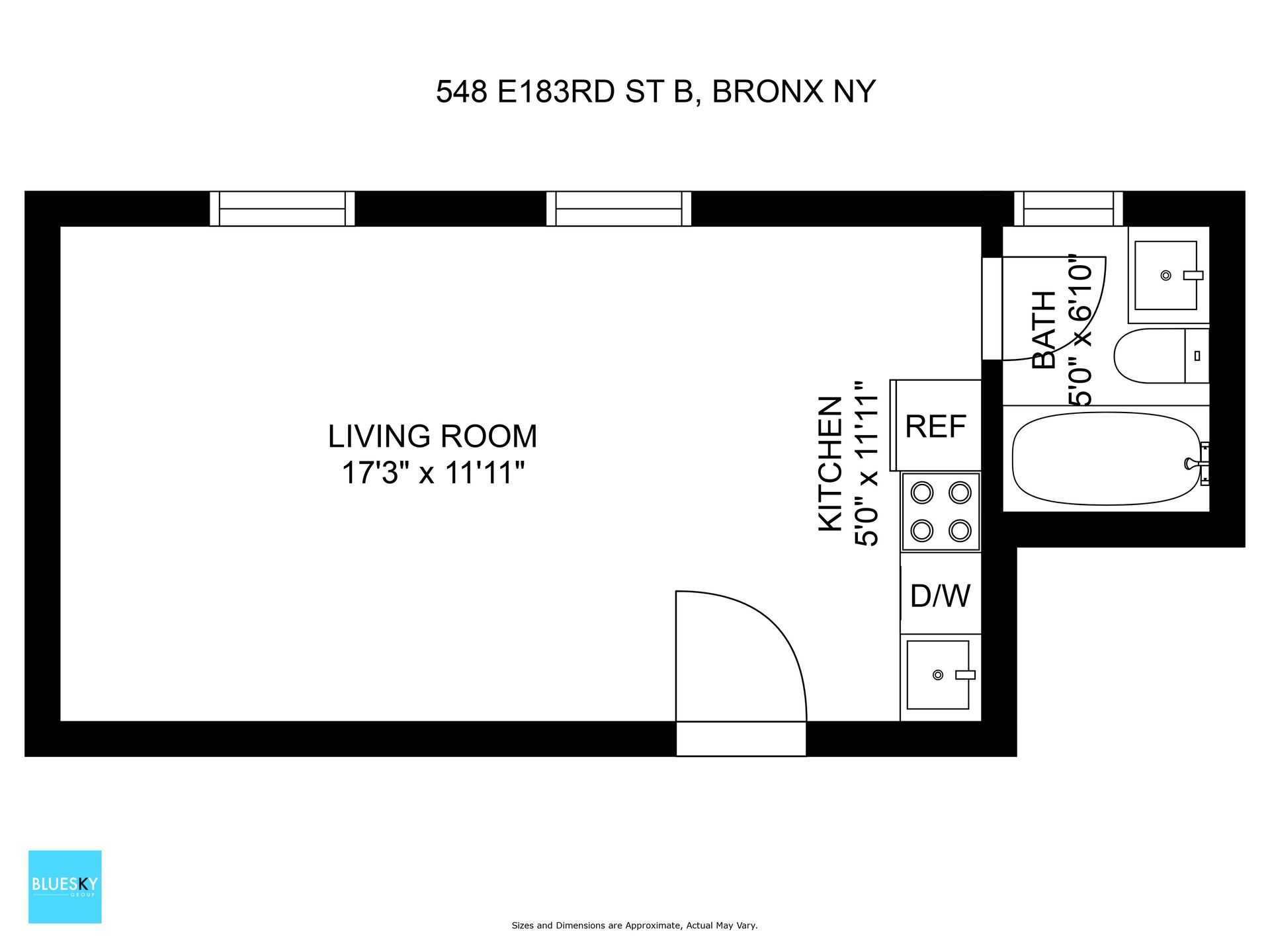 A black and white floor plan of a small apartment in bronx ny.