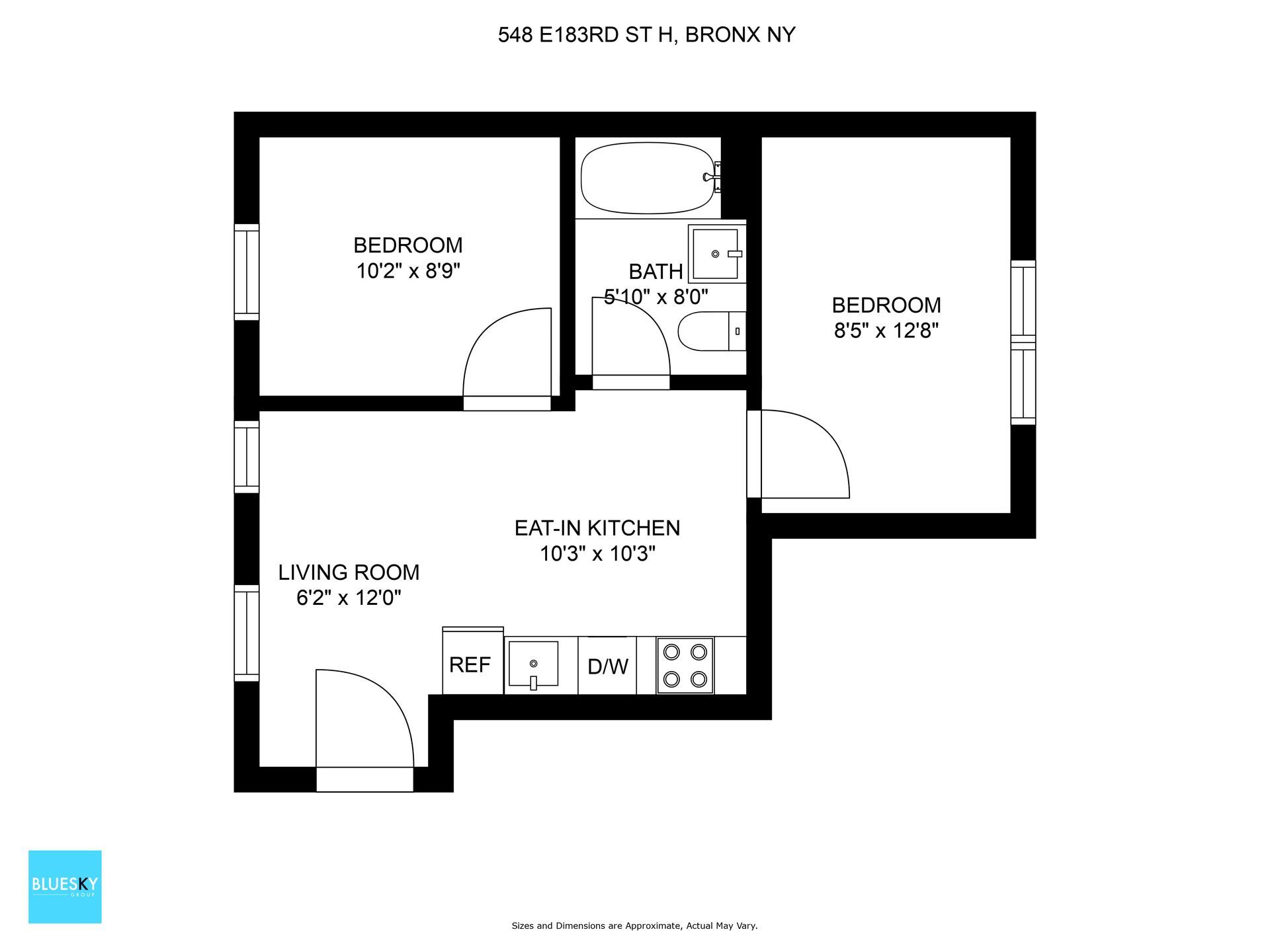 A black and white floor plan of a small apartment.