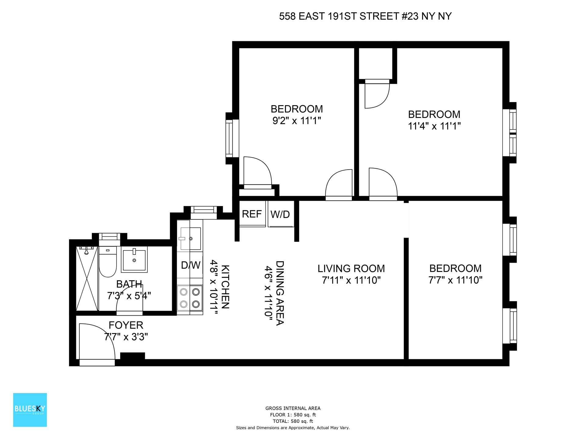 A black and white floor plan of a two bedroom apartment.