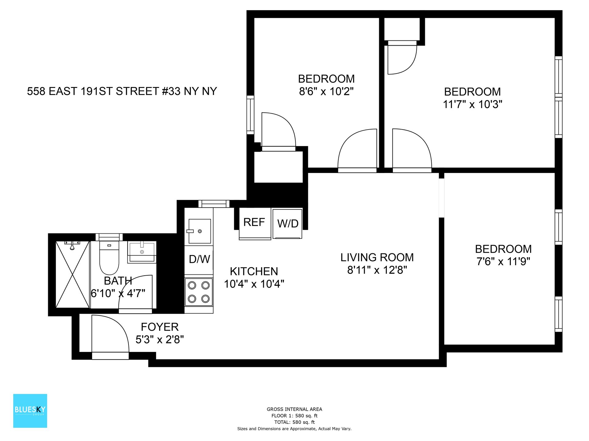 A black and white floor plan of a house with two bedrooms and a living room.