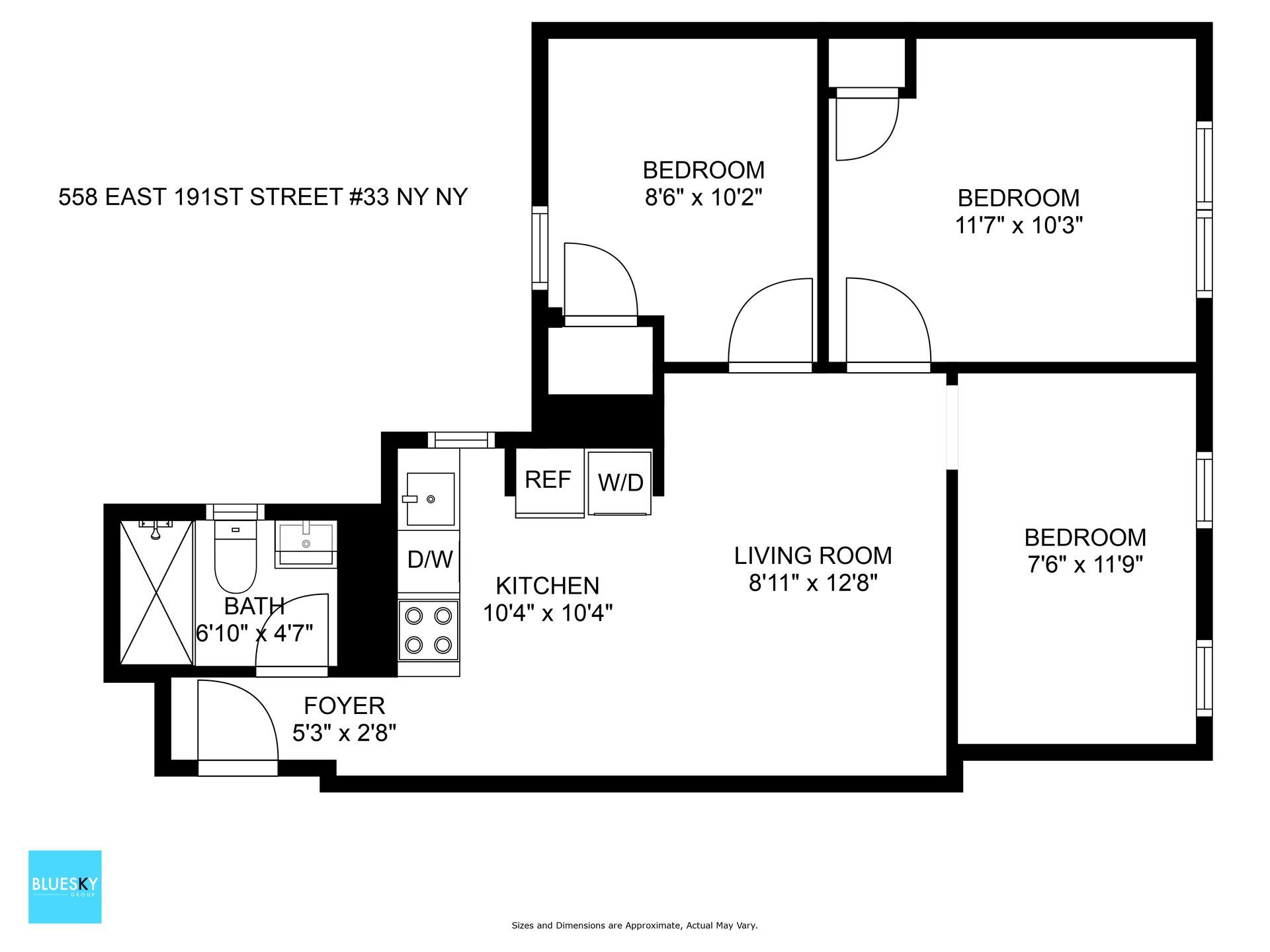 A black and white floor plan of a two bedroom apartment.