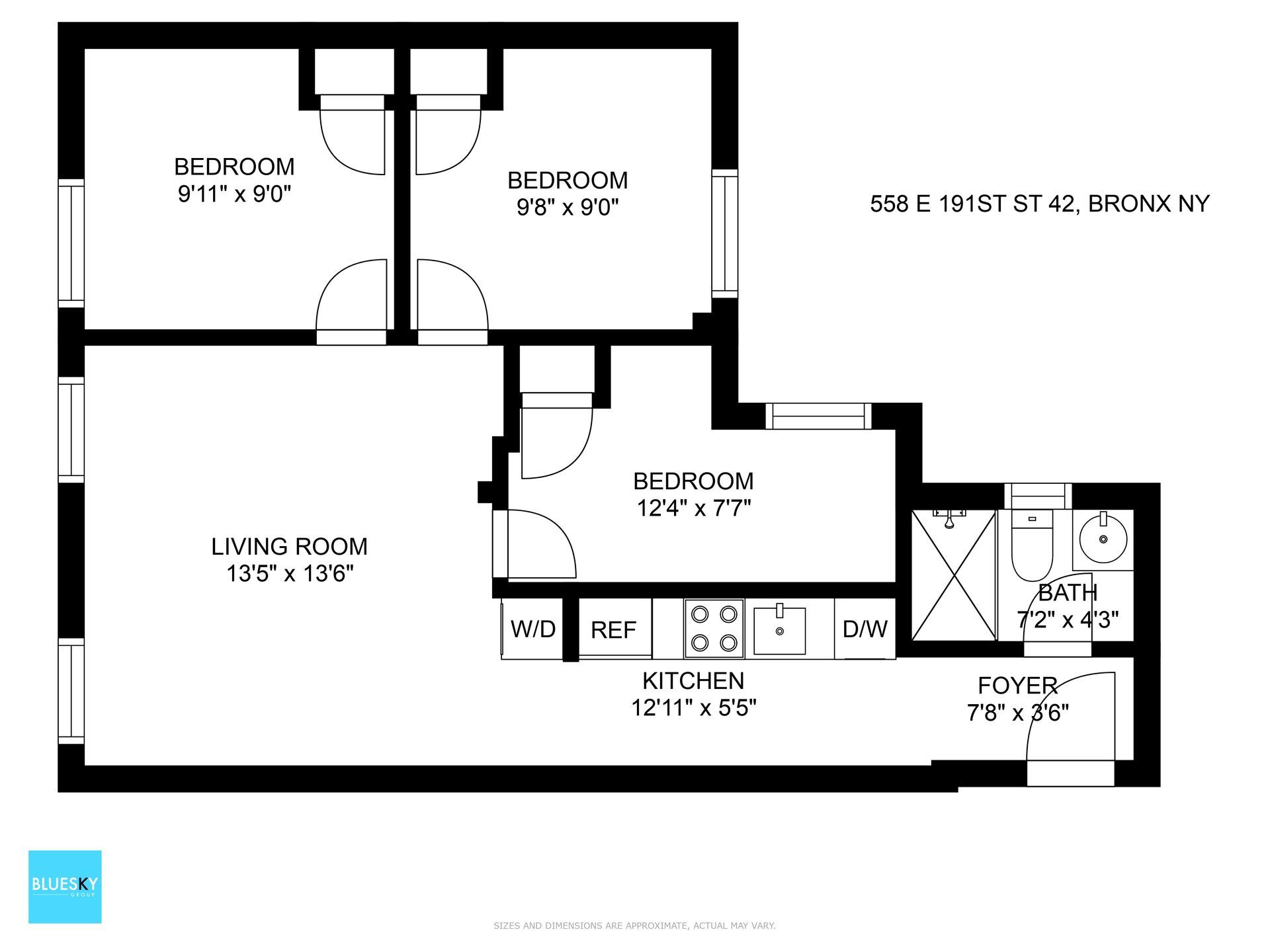 A black and white floor plan of a two bedroom apartment.
