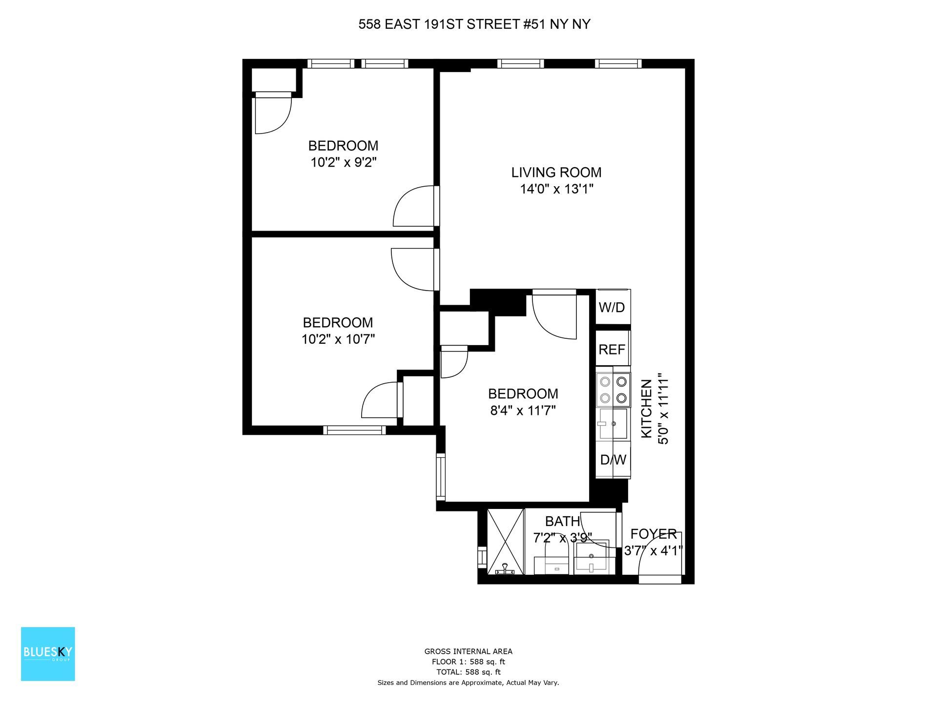 A floor plan of a house with two bedrooms and a bathroom.