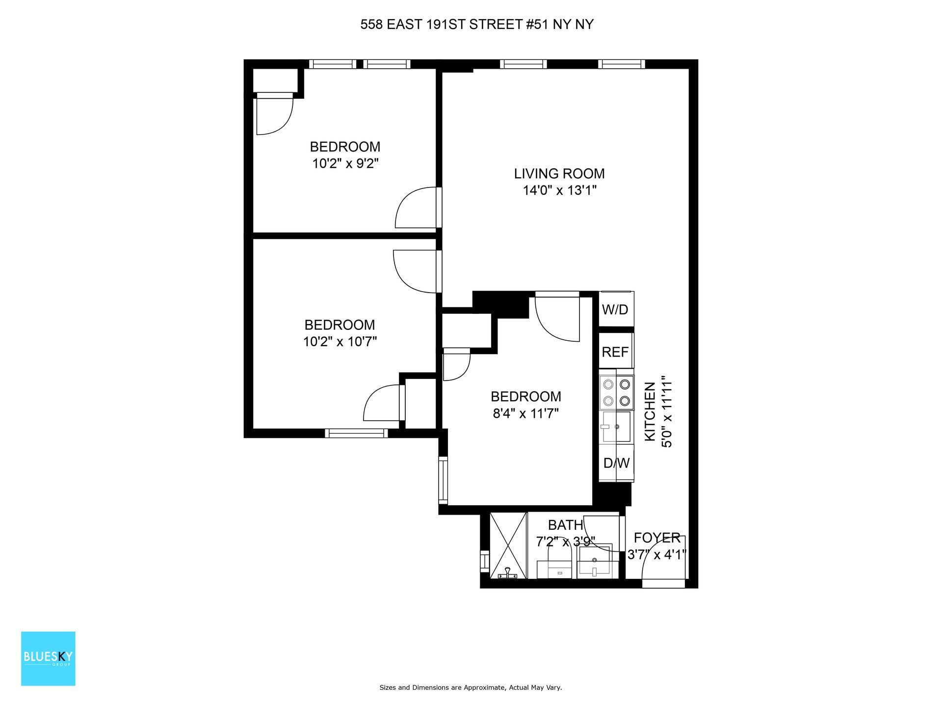 A floor plan of a house with two bedrooms and a bathroom.
