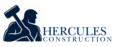 The logo for hercules construction shows a muscular man flexing his muscles.