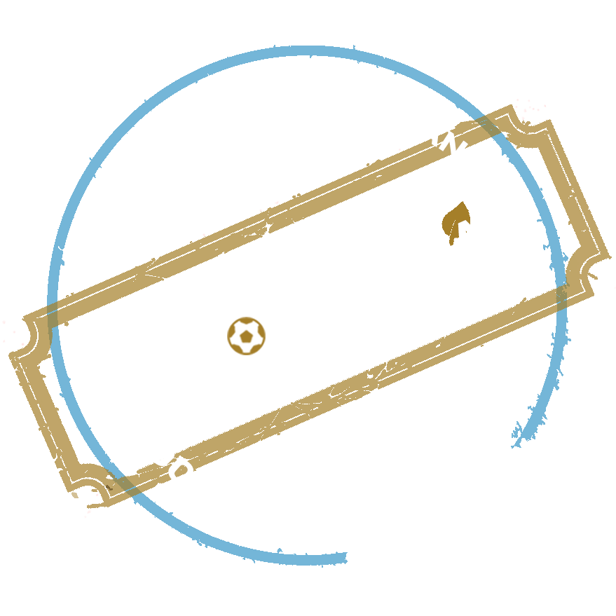 A stamp with a soccer ball inside of it.