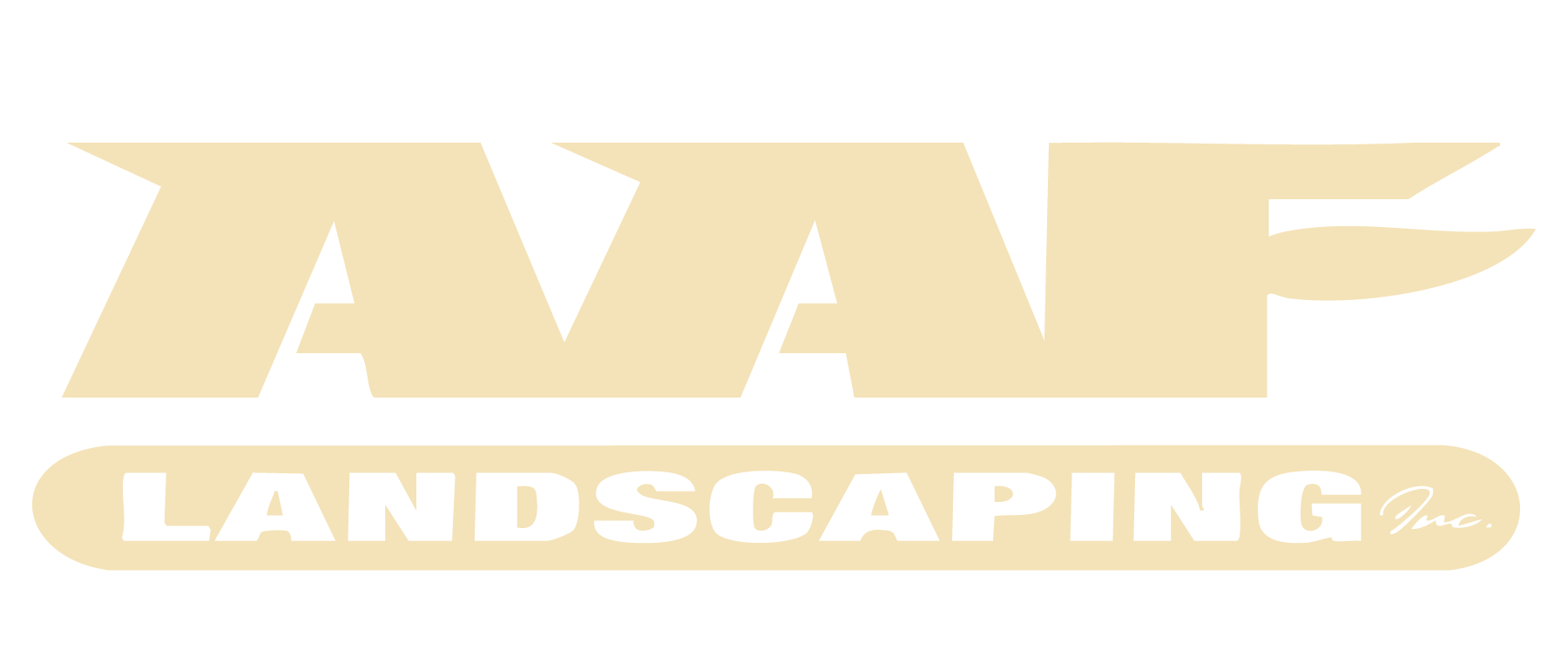 A logo for aaf landscaping with trees in the background