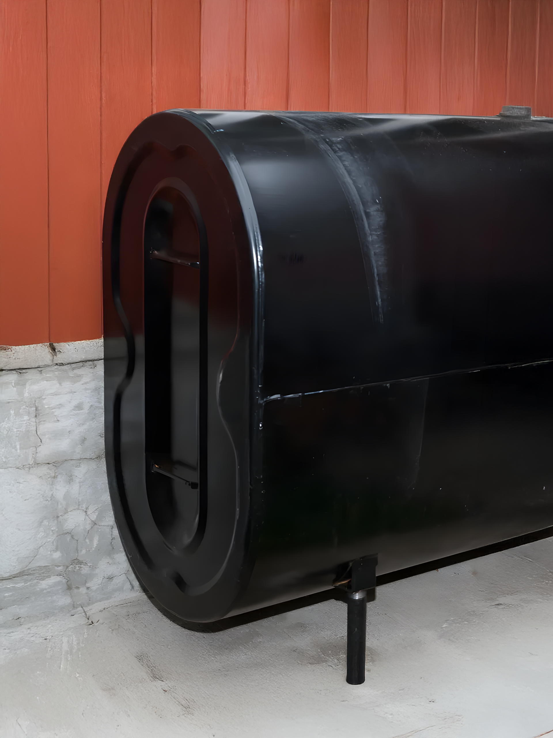 a black oil tank in basement o