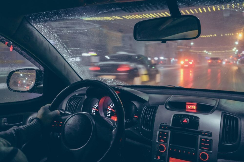 Interior Car View Driving in the Rain at Night — Barnco Automotive Repairs in Taminda, NSW