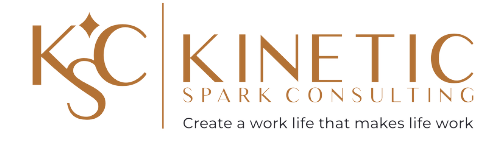The logo for kc kinetic spark consulting creates a work life that makes life work