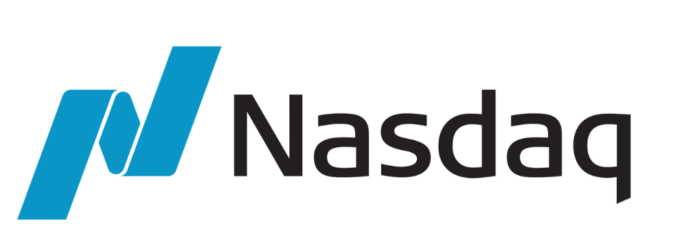 The nasdaq logo is blue and black on a white background.