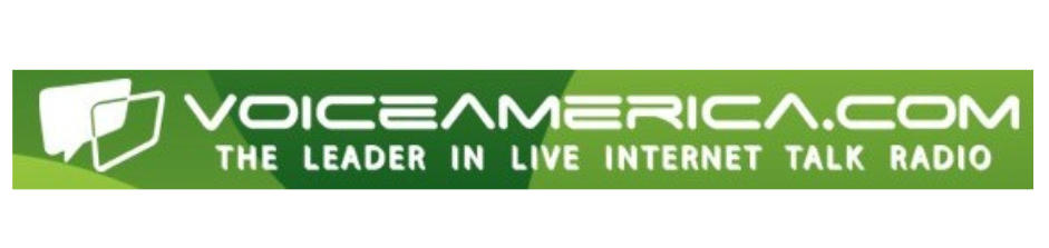 A logo for voiceamerica.com the leader in live internet talk radio
