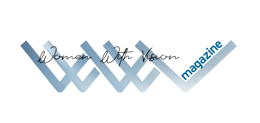 A logo for a magazine called women with vision