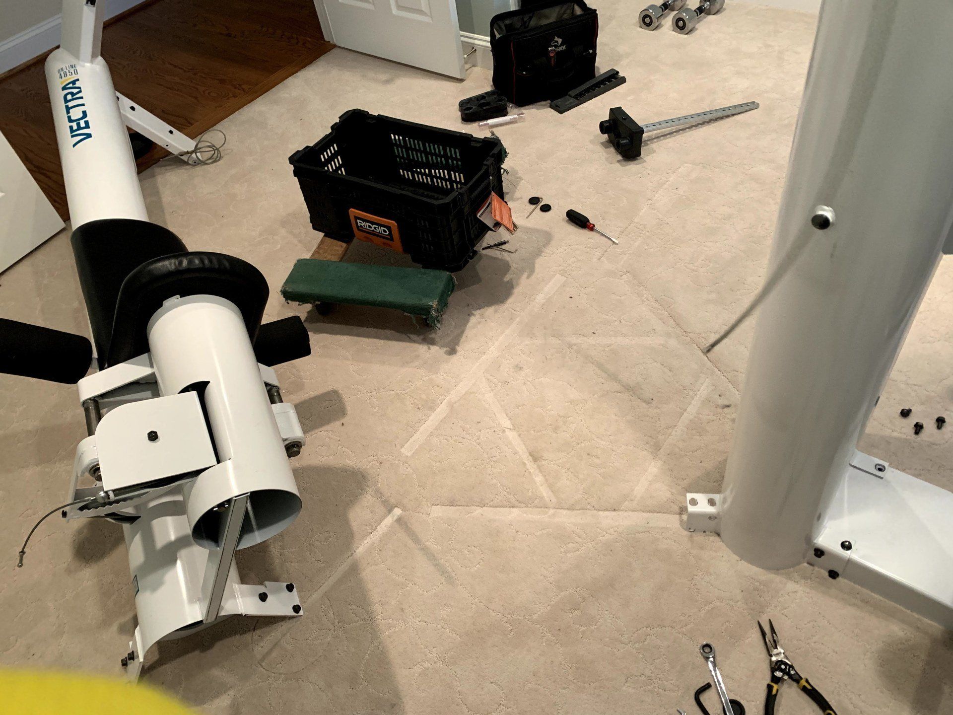 White pillar Vectra seat home gym main tower seat disassembled by furnitureassemblyteam