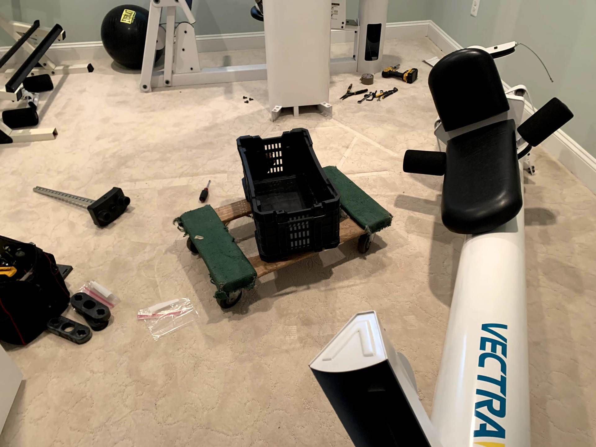 White pillar Vectra home gym main tower seat disassembled by furnitureassemblyteam