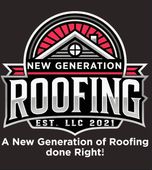 Logo for "New Generation Roofing," a roofing company with a house design and text.