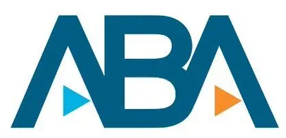 Logo with teal "ABA" letters and a blue and orange triangle inside.