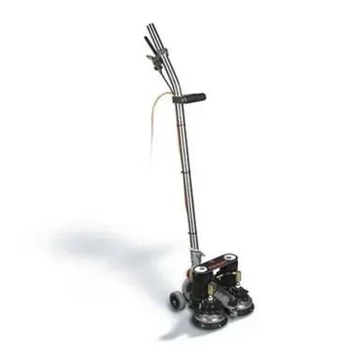 A blue and black vacuum cleaner with a long handle on a white background.