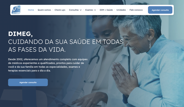 DIMEG website homepage: Doctor with patient,