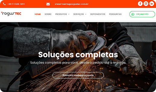 Homem usando moedor, faíscas voando. Cabeçalho do site com o logotipo