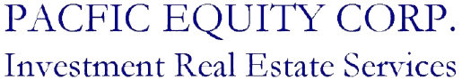 PACFIC EQUITY CORP. with "Investment Real Estate Services" beneath.