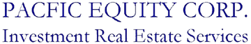 PACFIC EQUITY CORP. with "Investment Real Estate Services" beneath.