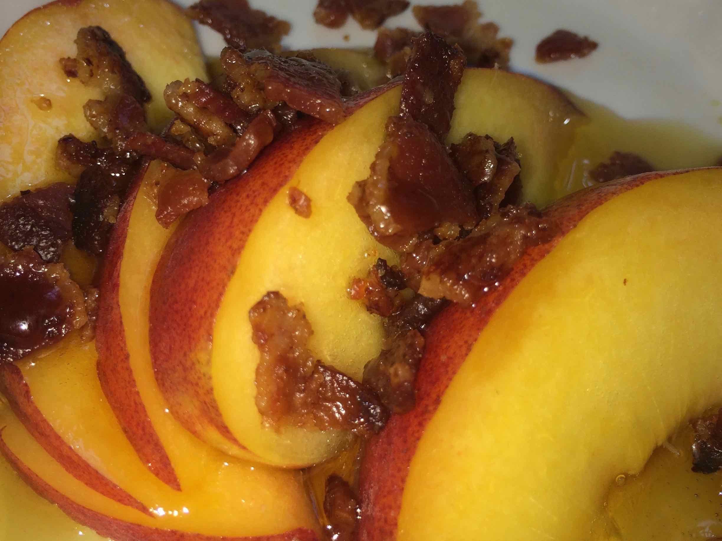 Breakfast at Coach Stop Inn Bed and Breakfast - Peach slices with candied bacon bits