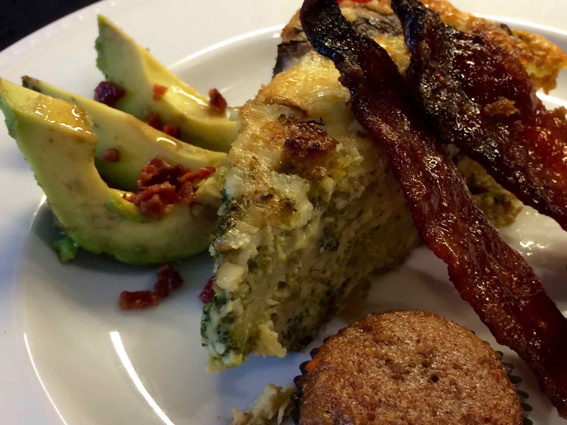 Breakfast at Coach Stop Inn - vegetable frittata with candied bacon and avocado