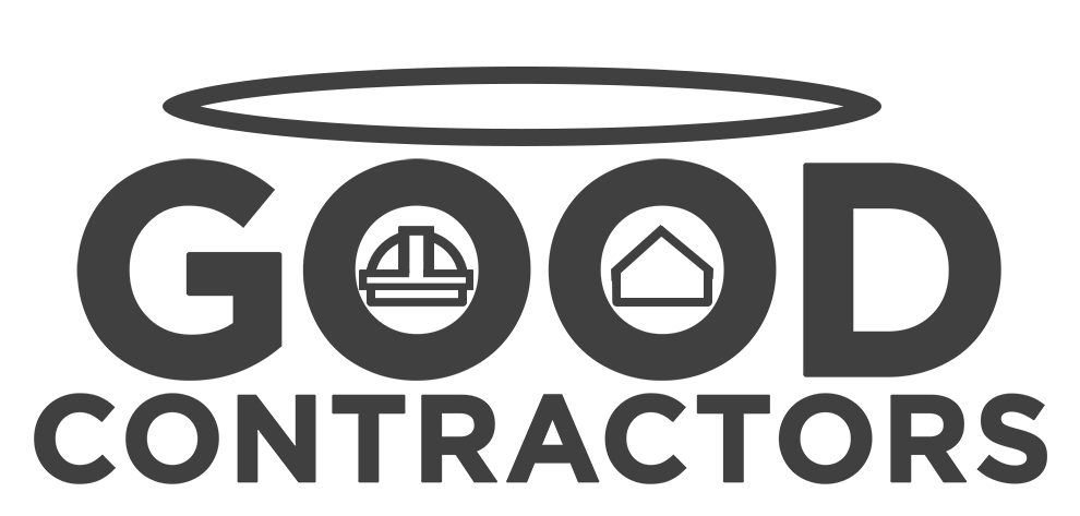 The logo for good contractors is a black and white logo with an angel.