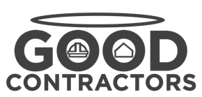 the logo for good contractors is a black and white logo with an angel .