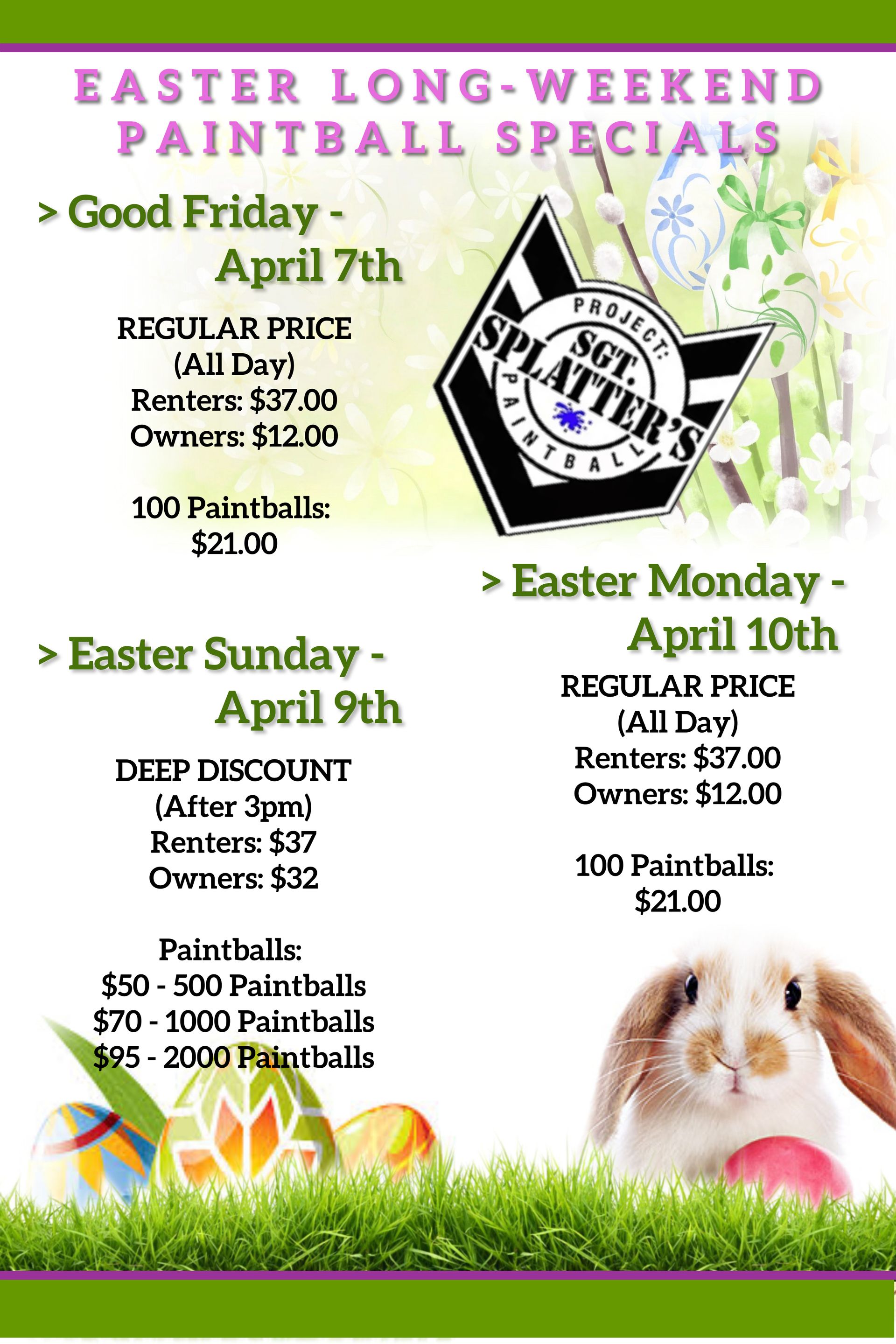 Easter Day Specials Sgt. Splatter's Project Paintball