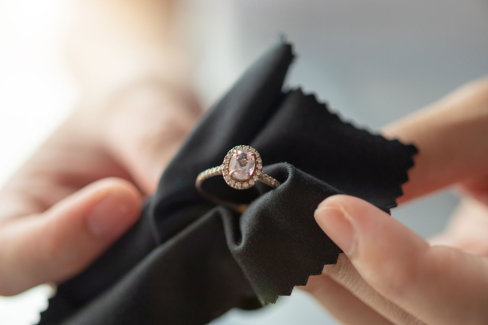 Custom engagement ring being polished at Staples Jewelry in Louisville, KY